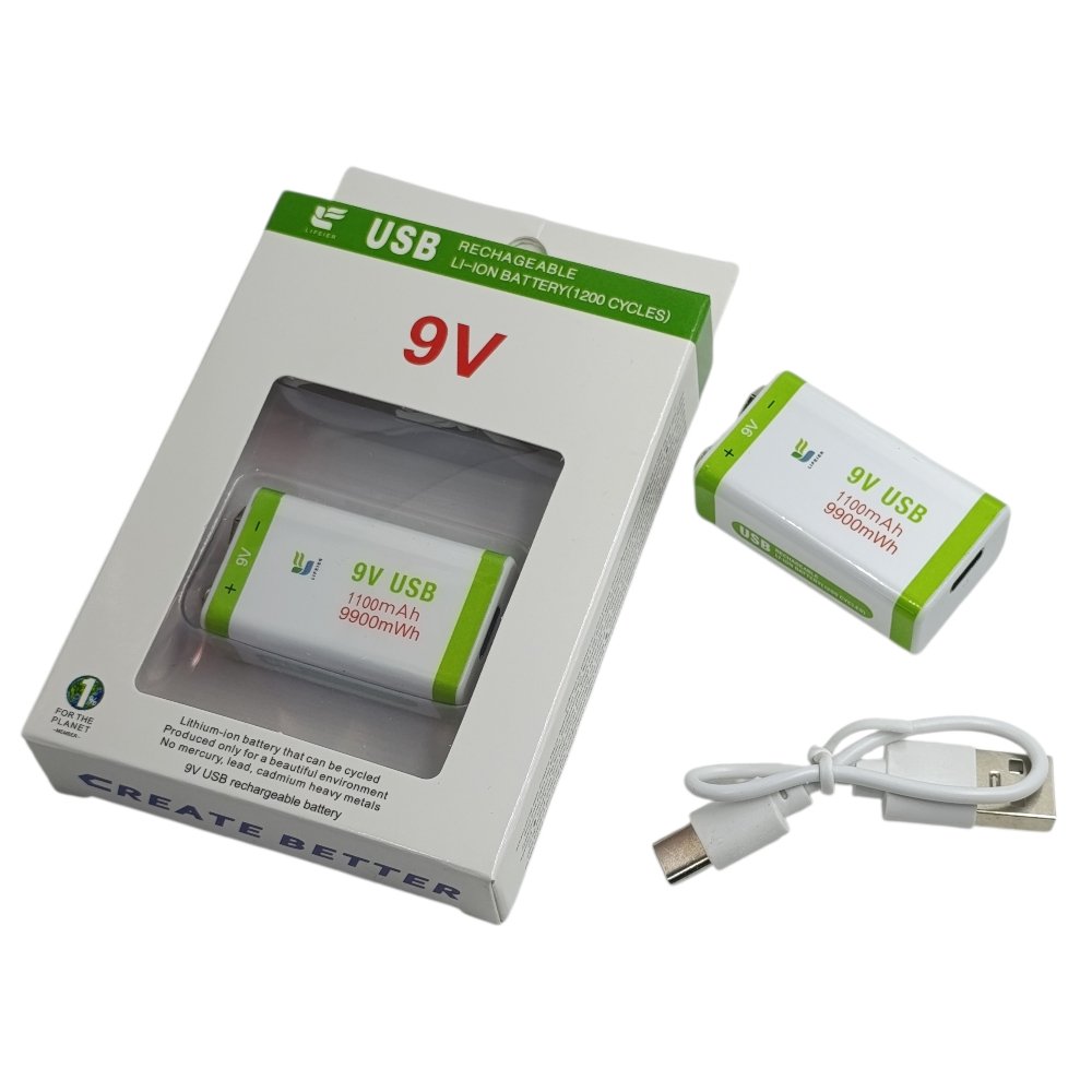 بطارية قابلة للشحن 9 فولت 1000 ميلي مع شحن تايب سي Velletronix